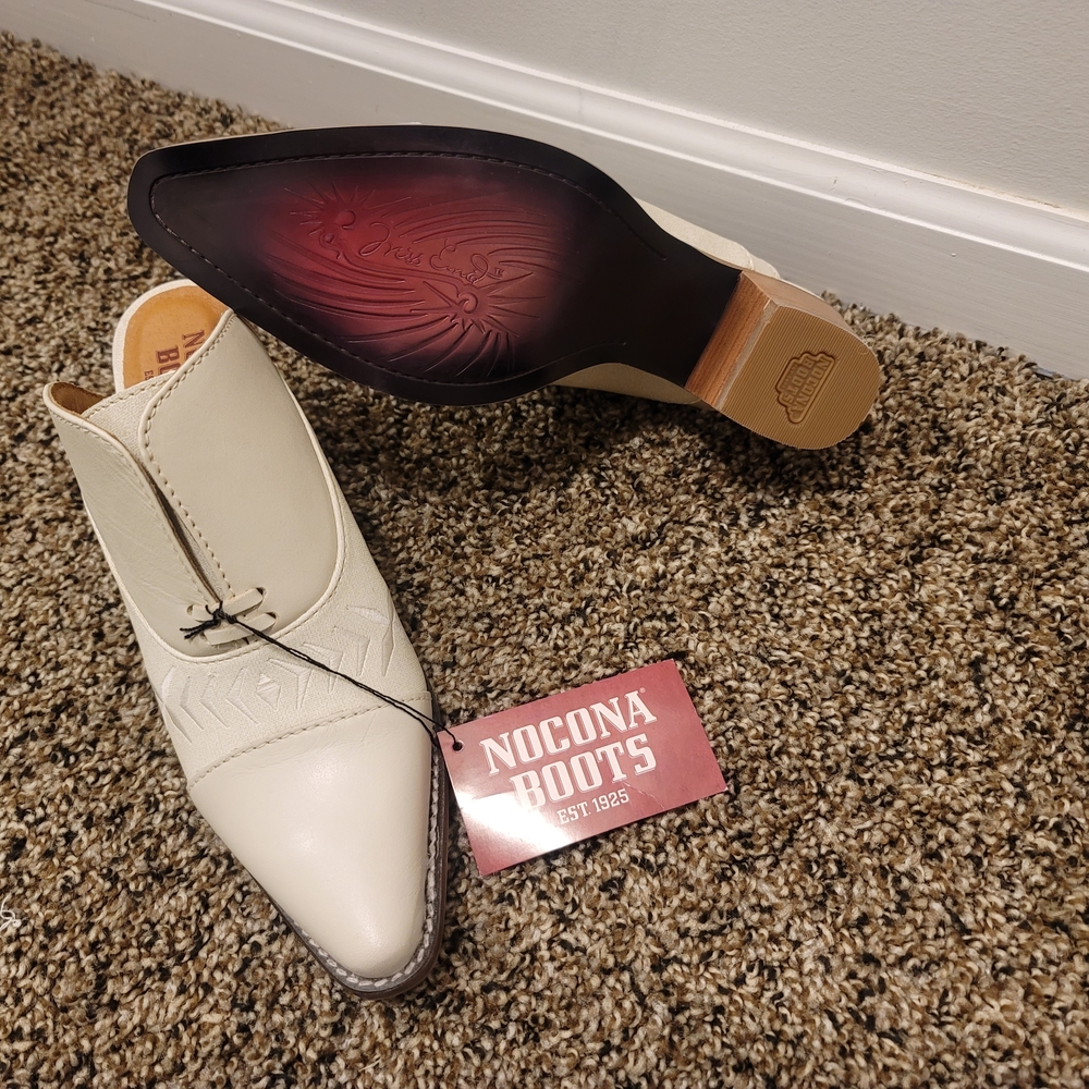 Nocona Off-White Leather Mules